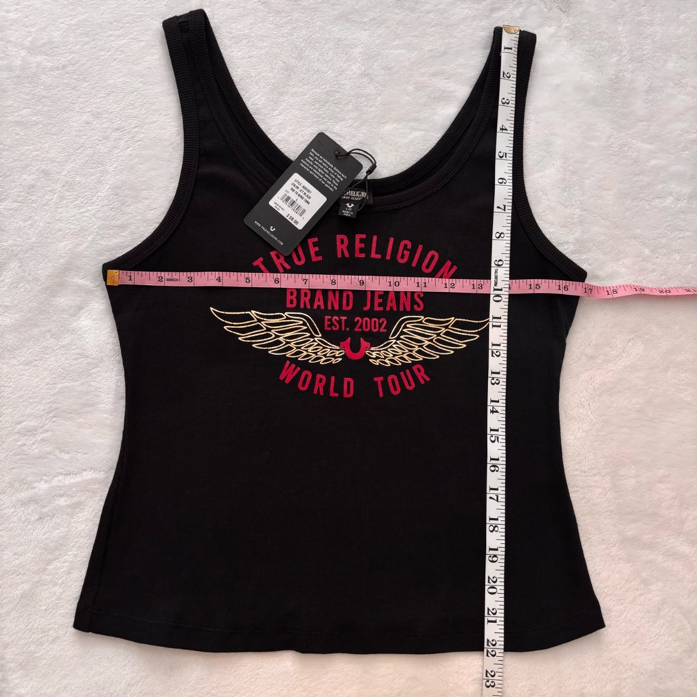 TRUE RELIGION Black Ribbed Wing World Tour Tank Top--NWT--L - Picture 13 of 13
